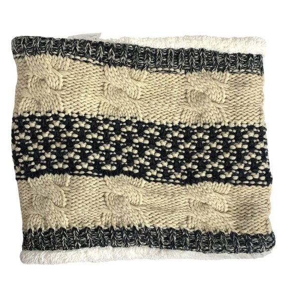 Nordstrom BP. Black & Ivory Knit Infinity Scarf With Faux Sherpa Lining - Picture 3 of 5